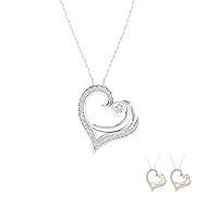 IGI Certified 1/6Ct TDW Diamond Sterling Silver Mom and Child Necklace