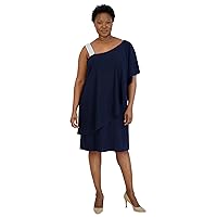 R&M Richards Womens Plus One Shoulder Embellished Cocktail and Party Dress