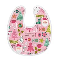 KANAKO Bib, Christmas Santa Claus, Pink Background, Baby Bib, Meal Apron, U-Shaped, 100% Cotton, Water Absorbent, For Meals, Baby Products, Soft Baby Shower, Gift, Christmas Santa Claus Pink Background