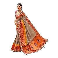 Grey Wedding Traditional Wear Indian Women Pure Dola Silk Saree Blouse Bollywood Cocktail Design 1126