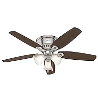 Hunter Fan Company, 53328, 52 inch Builder Brushed Nickel Low Profile Ceiling Fan with LED Light Kit and Pull Chain