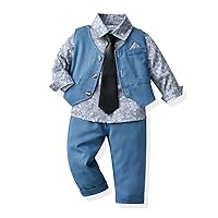 Baby Boys Gentleman Clothing Sets Long Sleeve Floral Shirt+Vest+Suspenders Pants Tuxedo Dress Suit