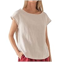 Women's Casual Cotton Linen Tshirts Loose Cap Sleeve Summer Tops 2024 Trendy Blouses Comfy Lightweight Lounge Tees
