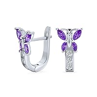 Majesty Butterfly Huggies– Enchanting Purple & White CZ Garden Insect Butterfly Huggie Hoop Earrings for Women in .925 Sterling Silver