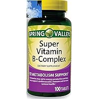 Spring Valley Super Vitamin B-Complex Tablets Dietary Supplement, 100 Count + 1 Mini Pill Container (Color Varies)