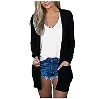 Women's Open Front Lightweight Knit Kimono Cardigans Solid Color/Tie Dye/Floral/Plaid Printed Boho Boyfriend Casual Long Sleeve Sweater Outwear Coat with Pockets(A Black 5XL)