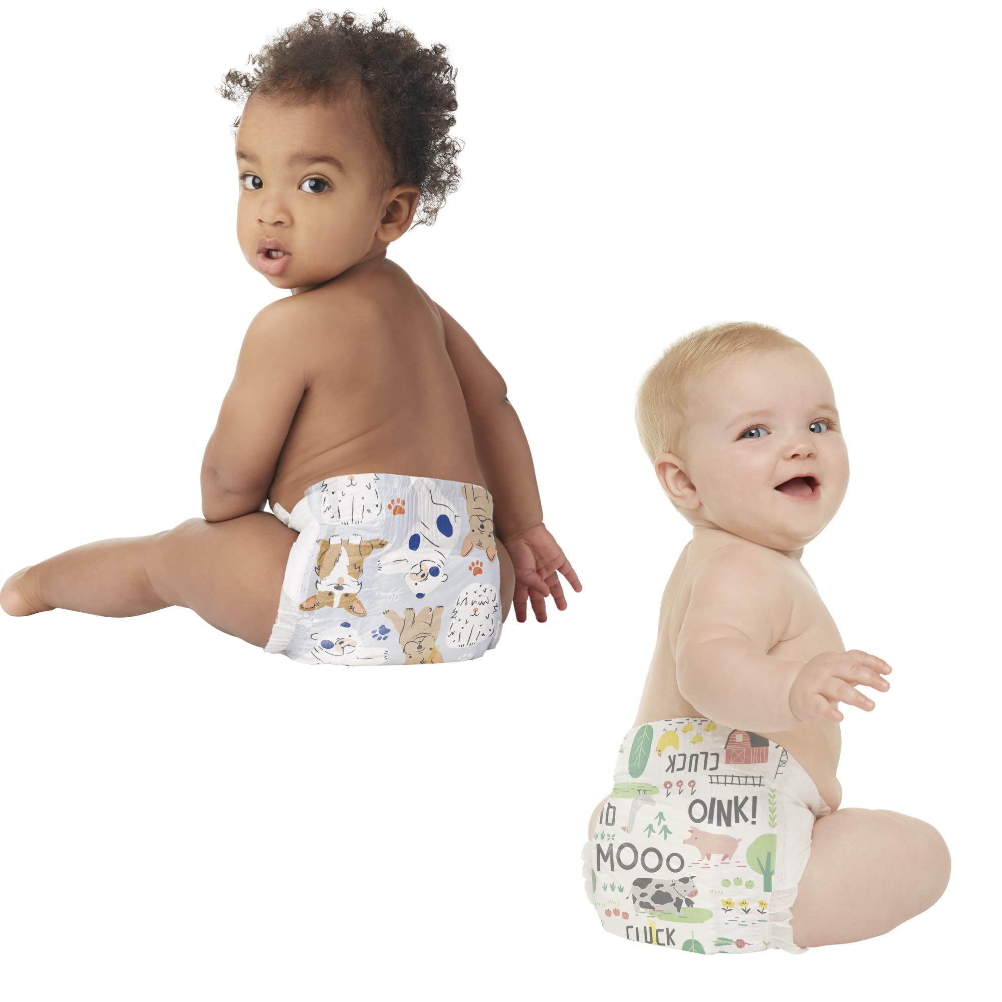 The Honest Company Clean Conscious Diapers | Plant-Based, Sustainable | Barnyard Babies + It’s A Pawty | Super Club Box, Size 7 (41+ lbs), 72 Count