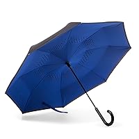 Totes InBrella - Reverse Close Umbrella with Invisible Water Repellent Coating - Auto Close, Inverted, Dripless, and Stormproof for Rainy Weather