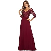 Ever-Pretty Women's Elegant V-Neck Long Sleeve Sequin Maxi Evening Dresses Prom Gowns 00751