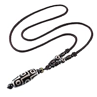 Prime Feng Shui Protective Natural Tibetan 9 Eye Dzi Pendant Rope Necklace Amulet Attract Positive Energy and Good Luck