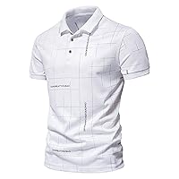 Mens Short Sleeve Polo Shirts Summer Turndown Collar Button Pullover Stylish Letters Printed Business Casual Tees