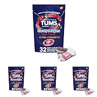 TUMS Chewy Delights Ultra Strength Antacid Soft Chews for Chewable Heartburn Relief and Acid Indigestion Relief, Very Cherry - 32 Count (Pack of 4)