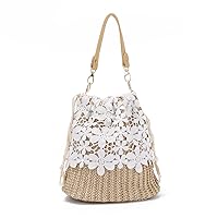 LHHMZ Women Summer Beach Bag Straw Bucket Bag Flower Lace Shoulder Bag Satchel Travel Tote Bags