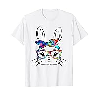 Funny Bunny Face Floral Glasses Headband Happy Easter Day T-Shirt