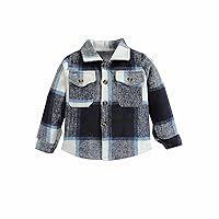 Boys Girls Flannel Plaid Shirt Jacket Long Sleeve Lapel Button Down Shacket Shirts Kids Regular Fit Casual Fall Coat