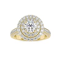 VVS Certified Halo Engagement Ring with 1.23 Ct Natural & 0.76 Ct Center Moissanite Diamond in 18k White/Yellow/Rose Gold | Anniversary Ring for Women | Round Solitaire Diamond Ring (IJ-SI, G-VS2)