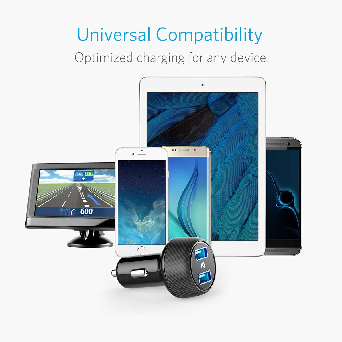 Anker 24W 4.8A Car Charger, 2-Port Ultra-Compact PowerDrive 2 Elite with PowerIQ Technology and LED for iPhone XS/Max/XR/X/8/7/6/Plus, iPad Pro/Air/Mini, Galaxy Note/S Series, LG, Nexus, HTC, and More