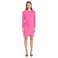 Donna Morgan Women's Long Sleeve Ruching and Wrap Dress Look with Circle Trim