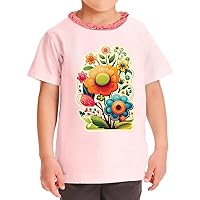 Colorful Flower Girls' Ruffle Neck T-Shirt - Cute Design Toddler T-Shirt - Cool Ruffle Neck Tee