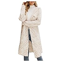 RMXEi Women's Fashion Autumn/Winter Geometric Print Hooded Knit Sweater Long Cardigan Coat
