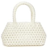 Luxury Delicate Hand Woven Pearl Purse for Women Beaded Bag Basket Tote Bag Pearl Clutch Purse for Wedding Party Ivory