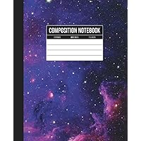 Composition Notebook: Wide Ruled Lined Paper Journal With Blue and Purple Abstract Galaxy Cover Design for Kids, Teens, and Adults