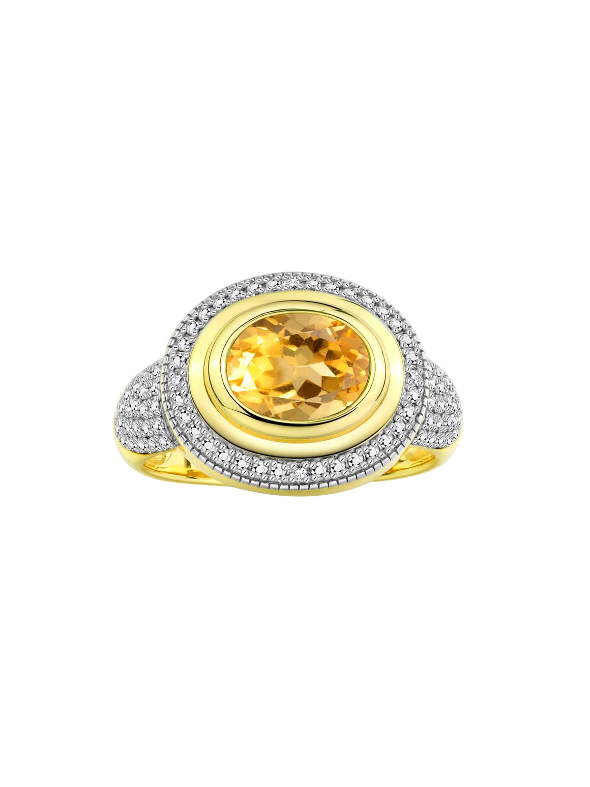 Rylos Classic Ring with 9X7MM Oval Gemstone & Diamonds – Radiant Color Stone Jewelry for Women in Yellow Gold Plated Silver – Available in Sizes 5-13