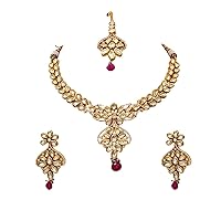 Indian Traditional Choker Necklace Earrings Set Gold Plated Kundan Stone Handcrafted Fashion Jewellery for Women Girls