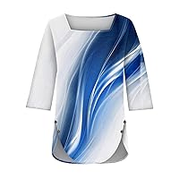 3/4 Length Sleeve Womens Tops Trendy Summer Plus Size Square Neck Oversized Graphic Sexy Cute Dressy Casual Blouses