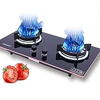 Gas Cooktop, NG/LPG Dual Fuel Gas Hob, 2 Sealed Burners Gas Stovetop Tempered Glass Drop-In Gas Stove