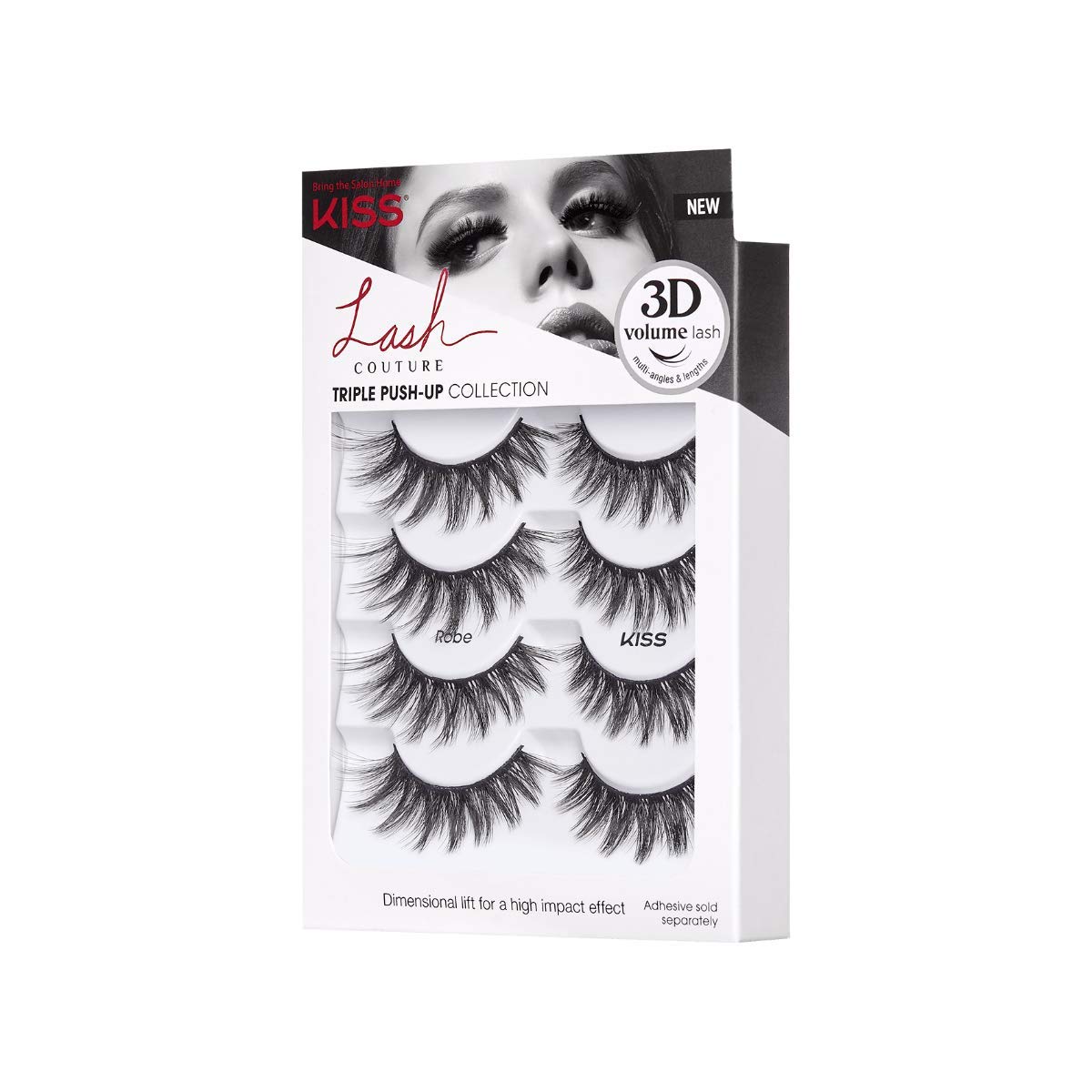 KISS Lash Couture Triple Push Up Collection Multipack, 3D Volume False Eyelashes, Triple Design Technology, Multi-Angles & Lengths, Cruelty-Free, Contact Lens Friendly, Reusable, Style Robe, 4 Pairs