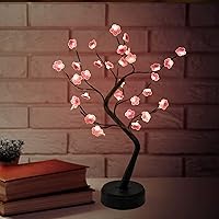KOXHOX Cherry Blossom Tree Lamp, Bonsai Tree Light with 36 LED Japanese Decor Flower Lights, Battery/USB Plug Operated, Table Lamp for Bedroom Home Christmas Party Decoration