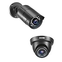 ZOSI 2Pcs 1080P 2MP 1920TVL Security Camera Outdoor Indoor,Hybrid 4-in-1 TVI/CVI/AHD/960H CVBS Bullet Cam for Analog Home Office Surveillance DVR CCTV System,IP67 Weatherproof,Night Vision,Black
