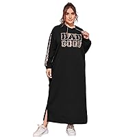 Women's Dress Dresses for Women Plus Slogan Graphic Snakeskin Striped Side Split Hem Hooded Dress