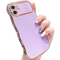 iPhone 11 Phone Case Cute, Curly Wave Frame with Love Heart,Plating Electroplated Shockproof Women Girl Protective Case Cover for iPhone 11 6.1 inch (Purple)