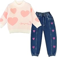 Peacolate 18M to 5Y Rainbow Sweater & Strawberry Embroidery Jeans Clothing Set for Toddler&Little Girls