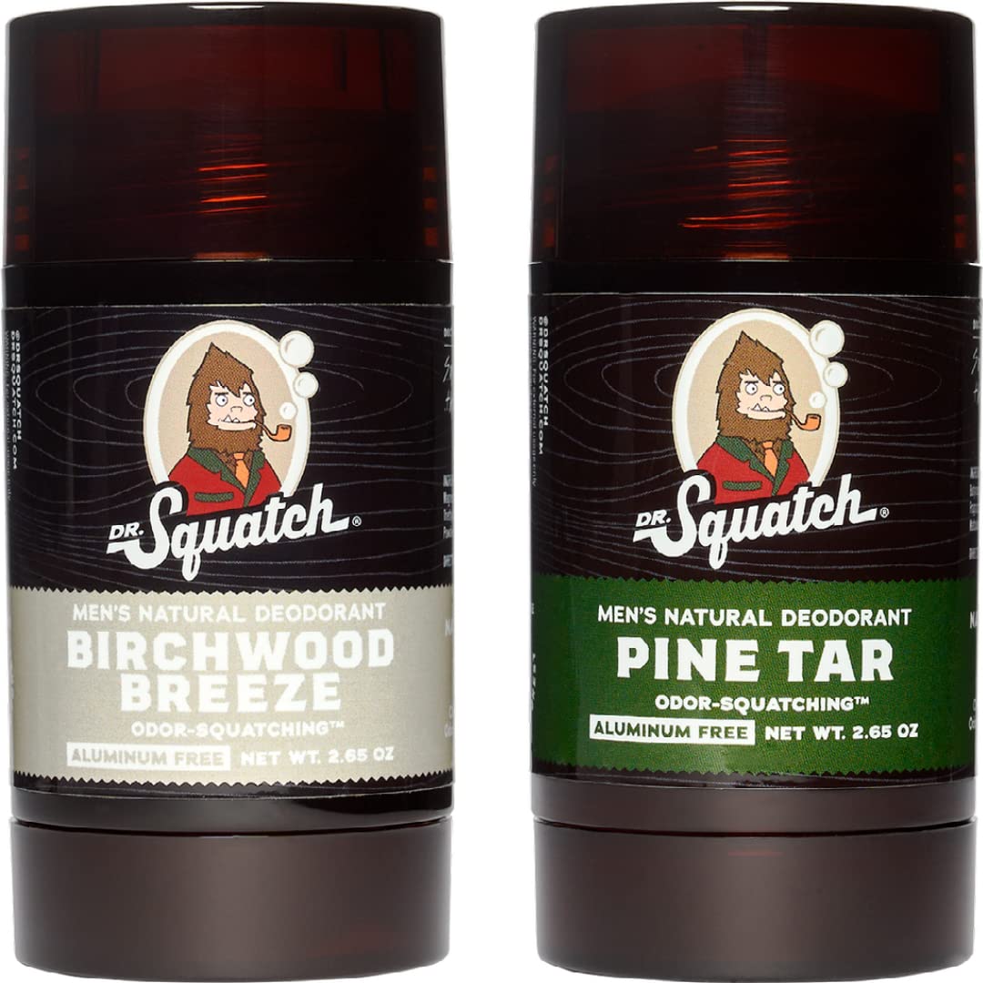 Dr. Squatch Natural Deodorant for Men – Odor-Squatching Men's Deodorant Aluminum Free - Pine Tar + Birchwood Breeze (2.65 oz, 2 Pack)