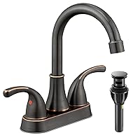 Bathroom Sink Faucet FRANSITON 4 Inch Faucet 2 Handle Lead-Free Oil Rubbed Bronze Bath Sink Faucet with Pop-up Drain Stopper and Supply Hoses