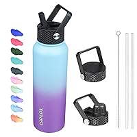 BJPKPK Insulated Water Bottles with Straw Lid, 40oz Stainless Steel Water Bottles with 3 Lids, Large Metal Water Bottle, BPA Free Leakproof Thermos Water Bottle for Sports & Gym- Ocean Dream