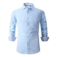 Men's Pure Elastic Fashion Business Shirt Casual Plaid Collar Button Down Shirt Seamless Business Dress Shirt
