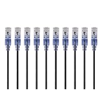 Cat6A Ethernet Patch Cable - Snagless RJ45, 550Mhz, 10G, UTP, Pure Bare Copper Wire, 30AWG, 10-Pack, 14 Feet, Black - SlimRun Series