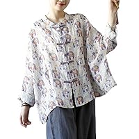 Long Sleeve Chinese Button Linen Blouse Women's Shirt Chinsee Tops