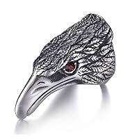 Retro Stainless Steel Biker Mens Red Eye Eagle Ring Hawk Super Fly Cool Boyfriends Rings, Size 6 to 14