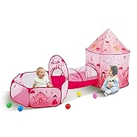 VEVOR 3 in 1 Kids Play Tent with Tunnel for Girls, Princes, Boys, Babies and Toddlers, Indoor/Outdoor Pop Up Playhouse with Carrying Bag & Banding Straps as Birthday Gifts, Magenta Color