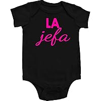 La Jefa (Girl) Boss Spanish Funny Baby Onepiece Bodysuit Unisex Gift Regalo Black w/Fluorescent Pink Font
