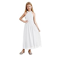 YiZYiF Kids Halter Long Chiffon Flower Girl Dress for Teen Girls Pageant Party Gowns A Line Junior Bridesmaid Dresses