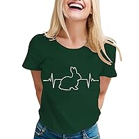 Women's Happy Easter Day Shirt Casual Cute Short Sleeve T Shirts Easter Bunny Rabbit Printed Graphic Tees Tops