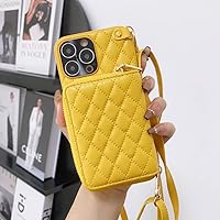 Luxury Zipper Wallet Leather Coin Purse Case for iPhone 14 Pro Max 14Plus 13 11 12 Crossbody Lanyard Shoulder Cards Holder Cosmetic Bag,Yellow,for iPhone 14Pro Max