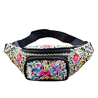 Women's Embroidered Waist Back Handmade Fanny Back Bag For Travel with 2 Pockets Fit All Phones (1)