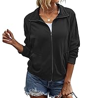 INFITTY Womens Long Sleeve Jacket Full Zip Up Stand Collar with Pockets Casual Batwing Lightweight Sweatshirts